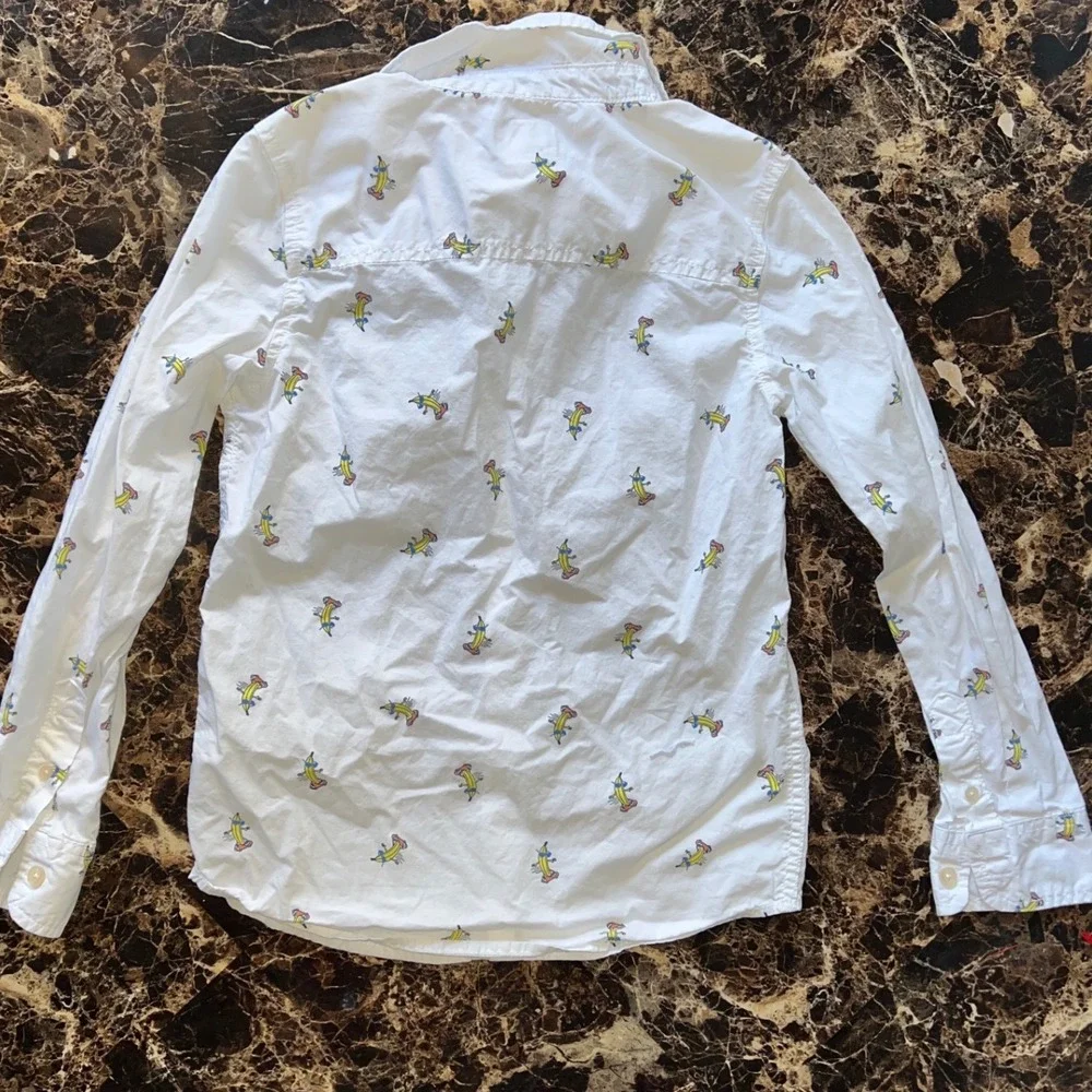 OshKosh B'gosh Boys White Banana Skater Print Long Sleeve Button Up Shirt Siz12